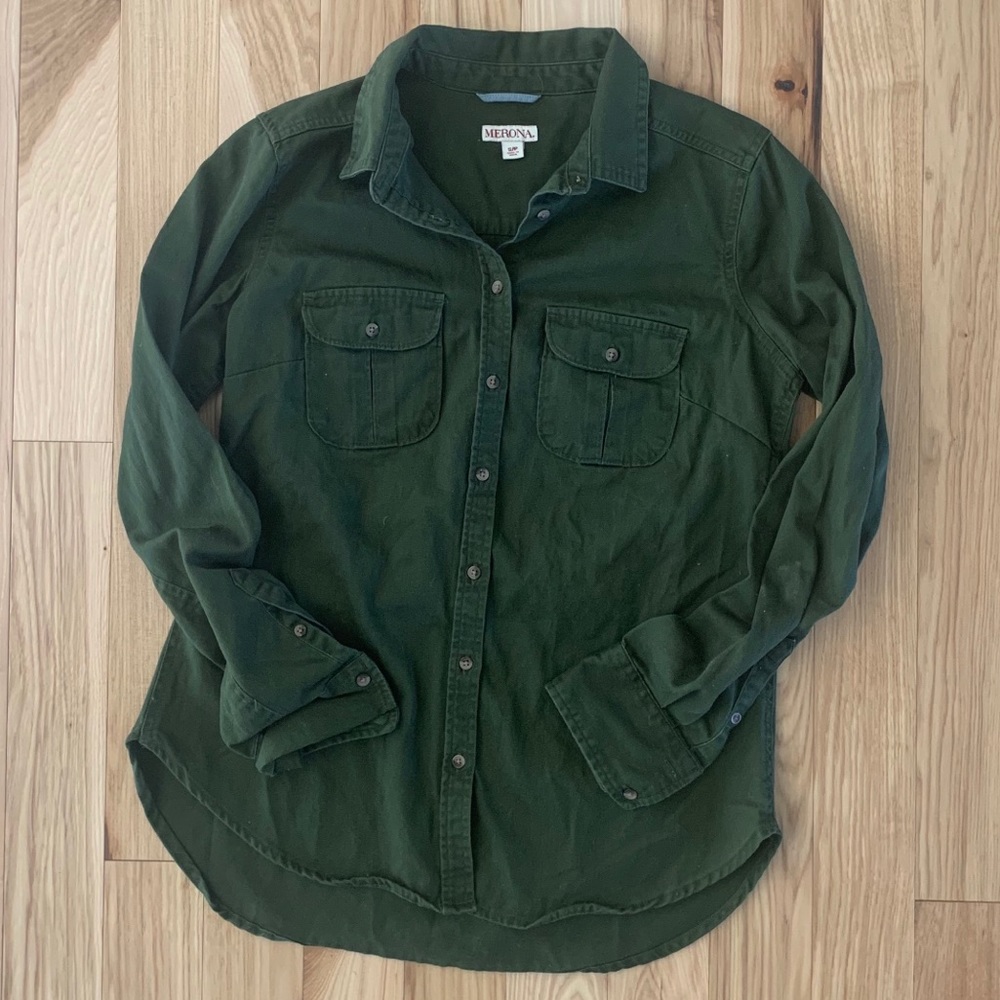 Olive Denim Button Down Merona